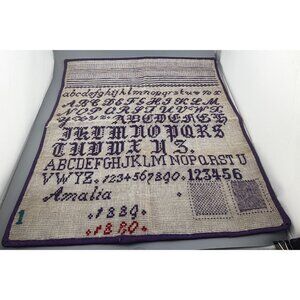 Vintage Cross-stitch Sampler 1800's Arcadia Hand Stitched Alphabet